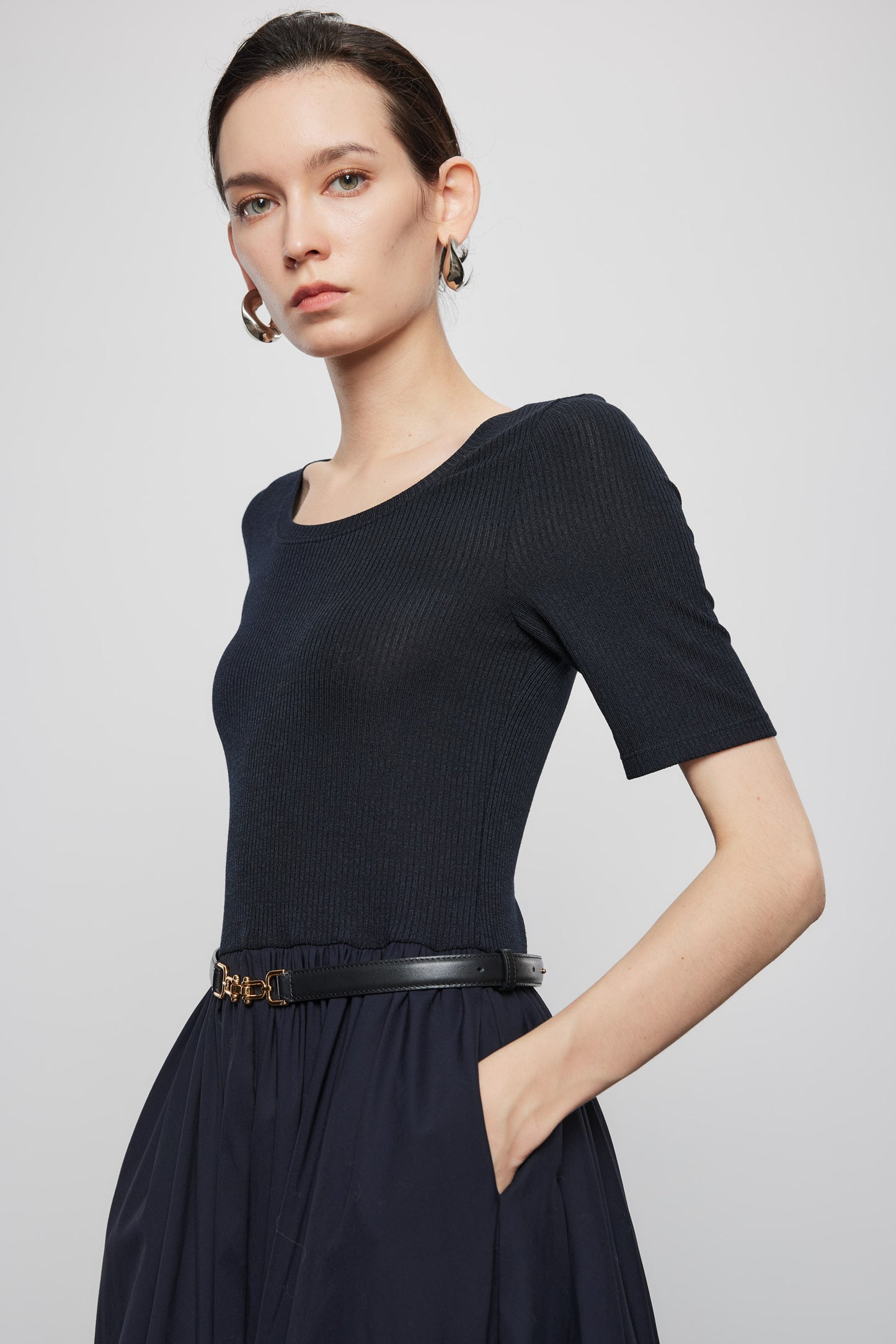 Short Sleeve Knit Panel Dress
