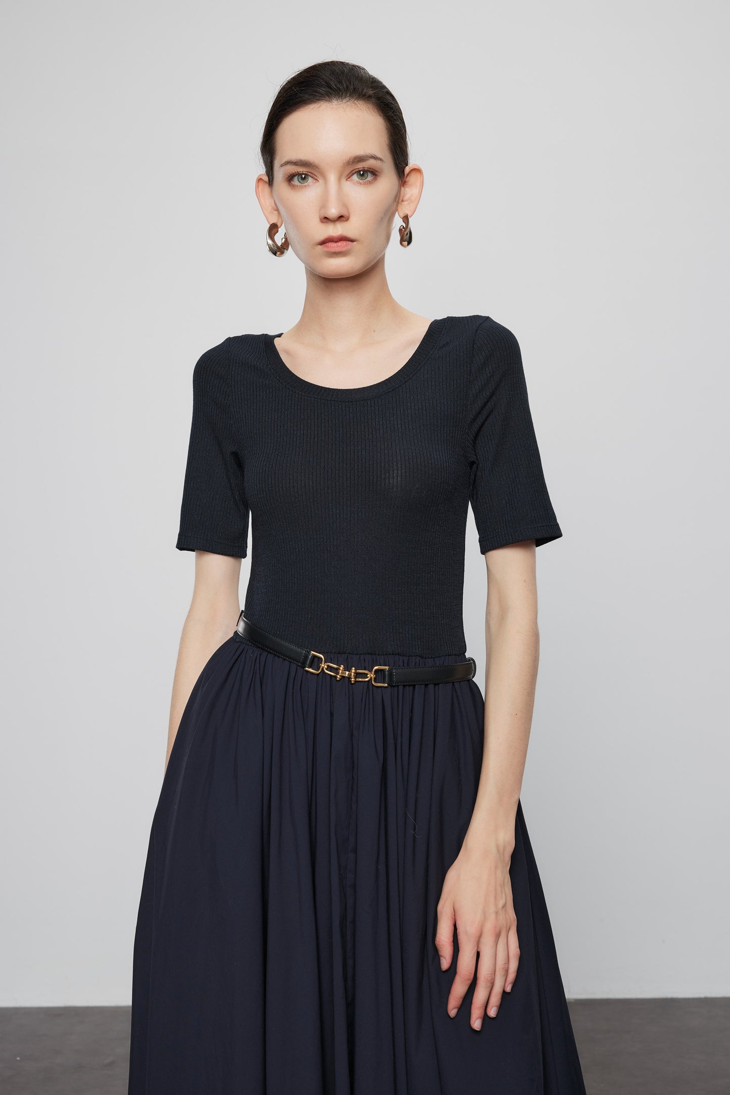 Short Sleeve Knit Panel Dress