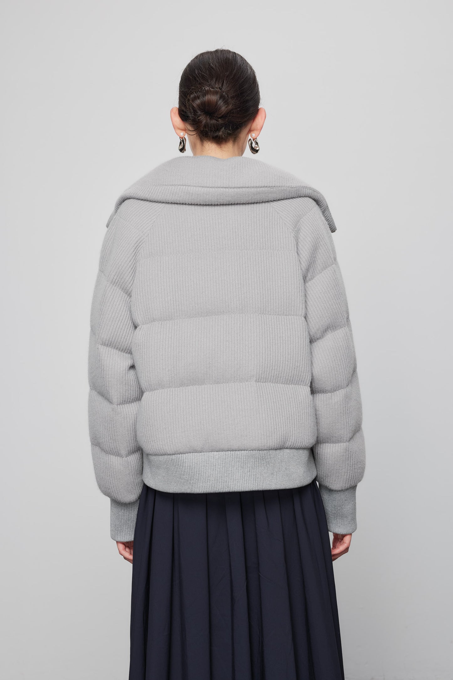 Mink Paneled Down Jacket In Light Grey