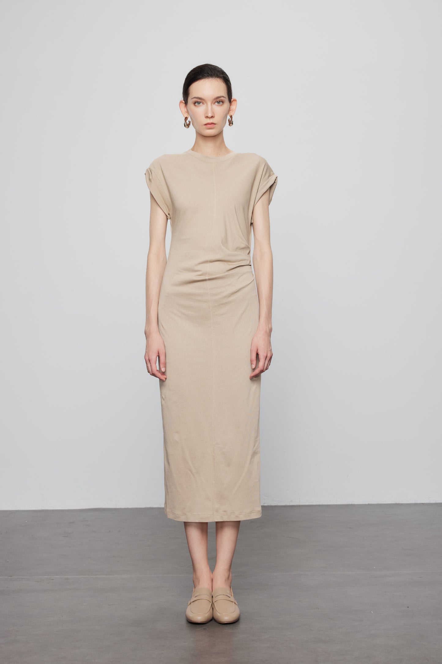 Flutter Sleeve Pleated Waist Dress