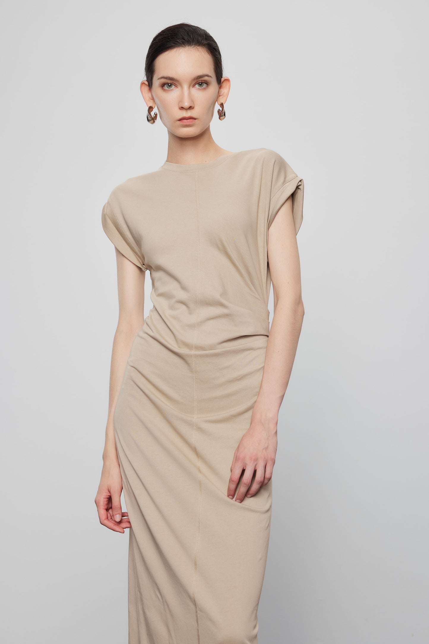 Flutter Sleeve Pleated Waist Dress