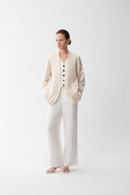 Layered-Look Silk Jacquard Blazer