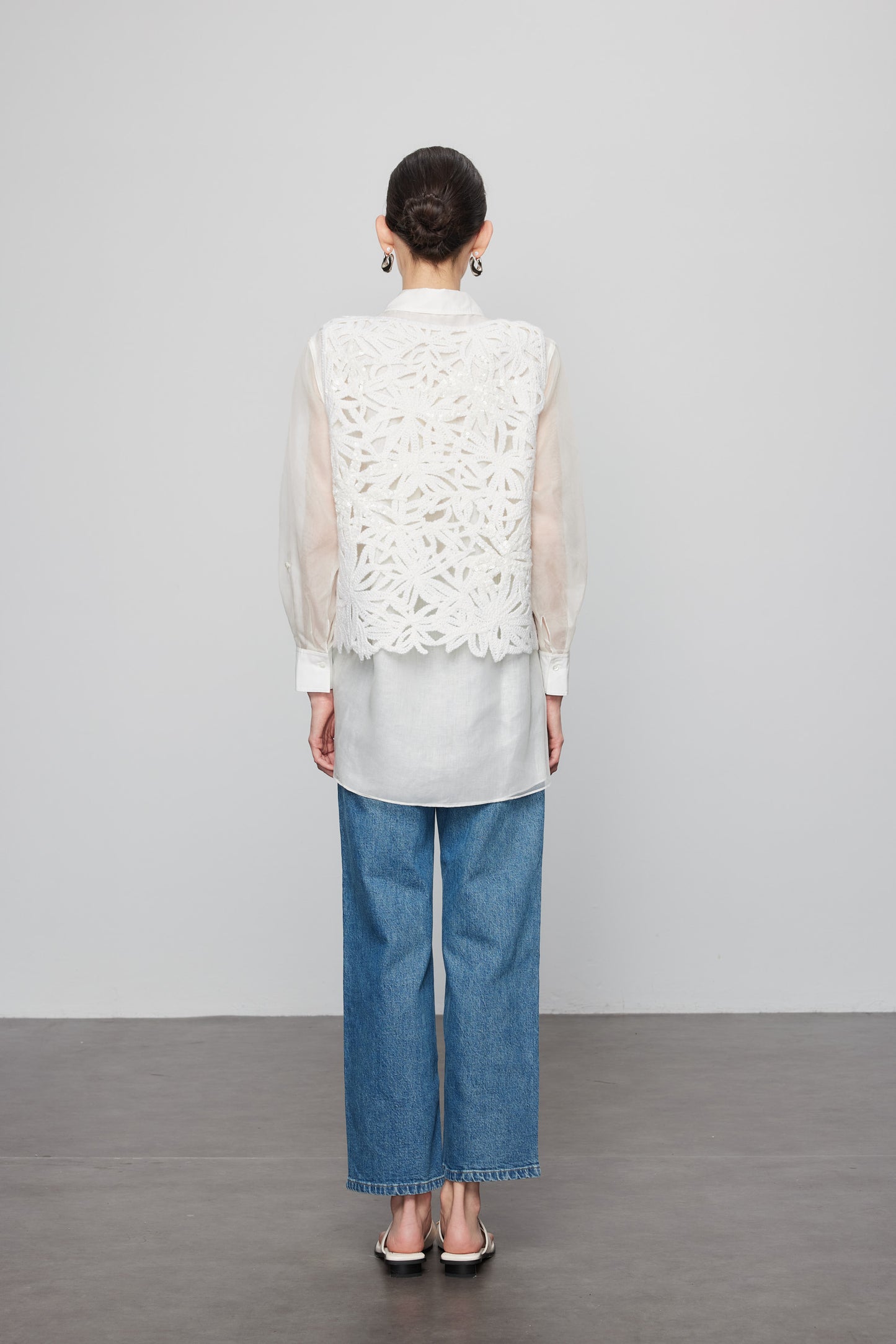 Beaded Crochet  Vest In White