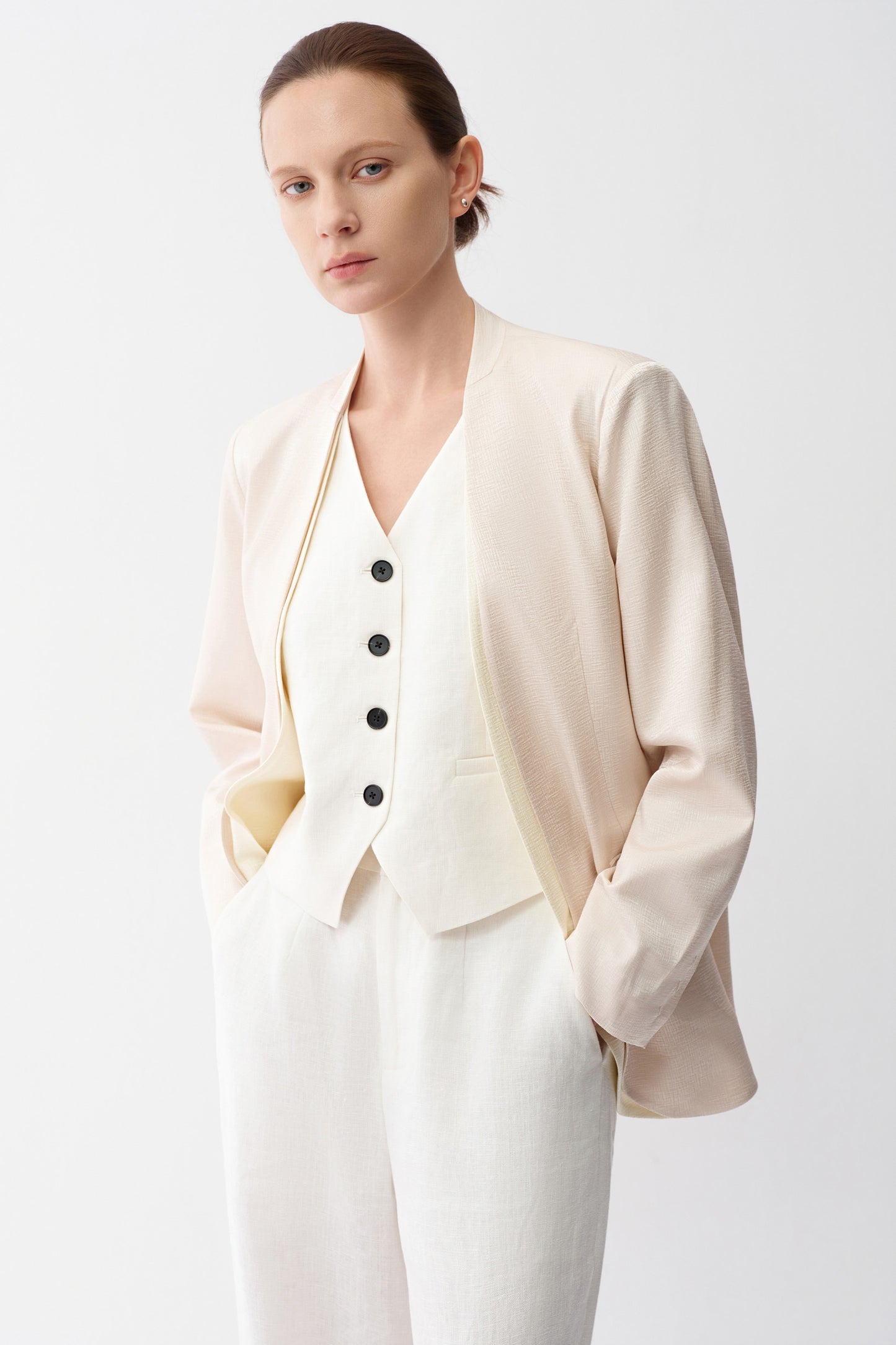 Layered-Look Silk Jacquard Blazer