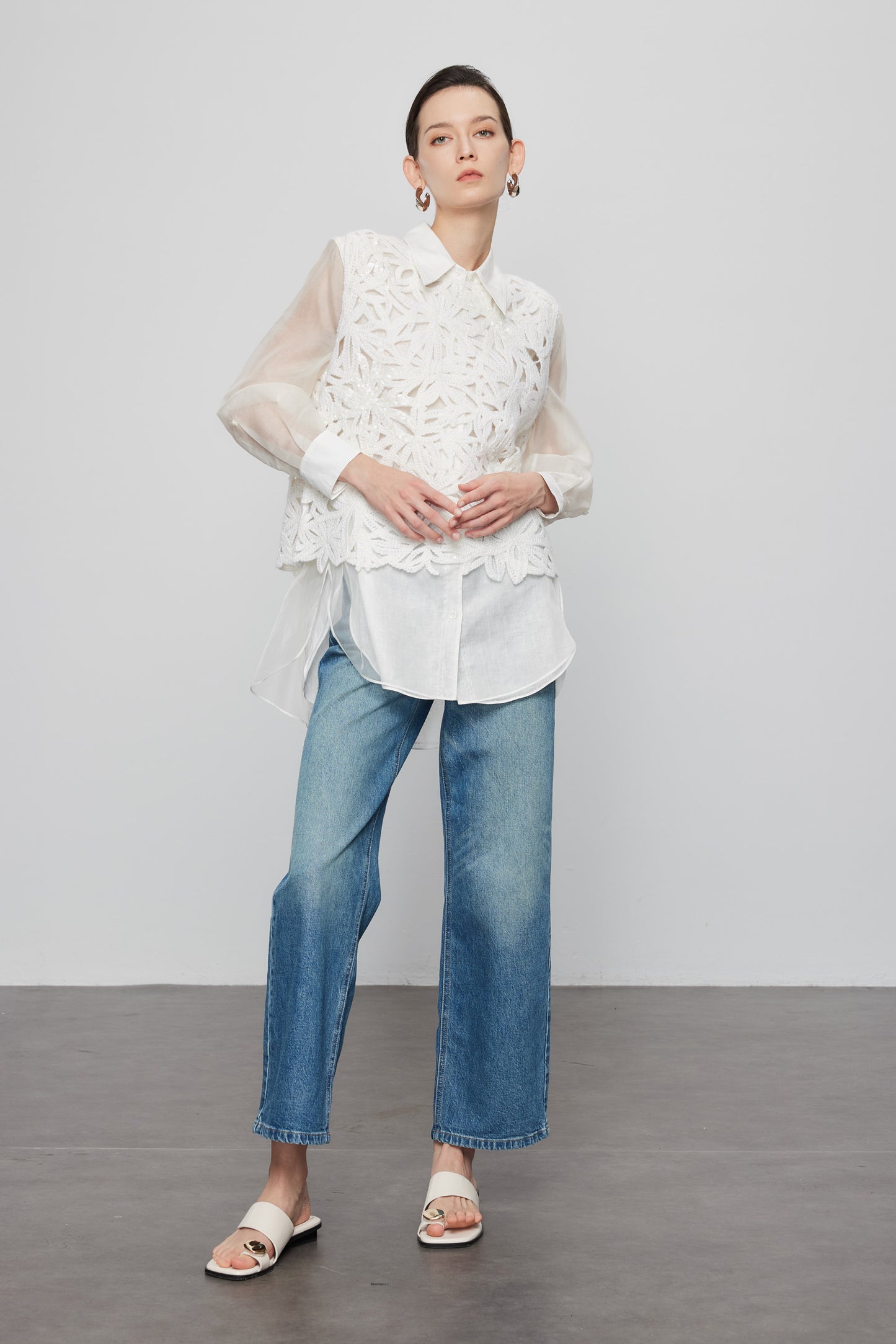 Beaded Crochet  Vest In White