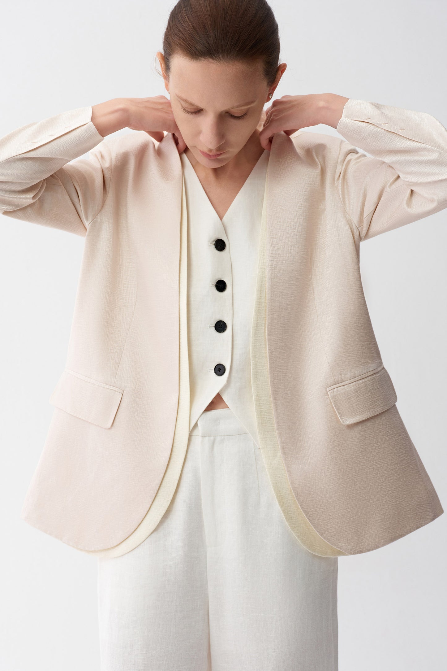 Layered-Look Silk Jacquard Blazer