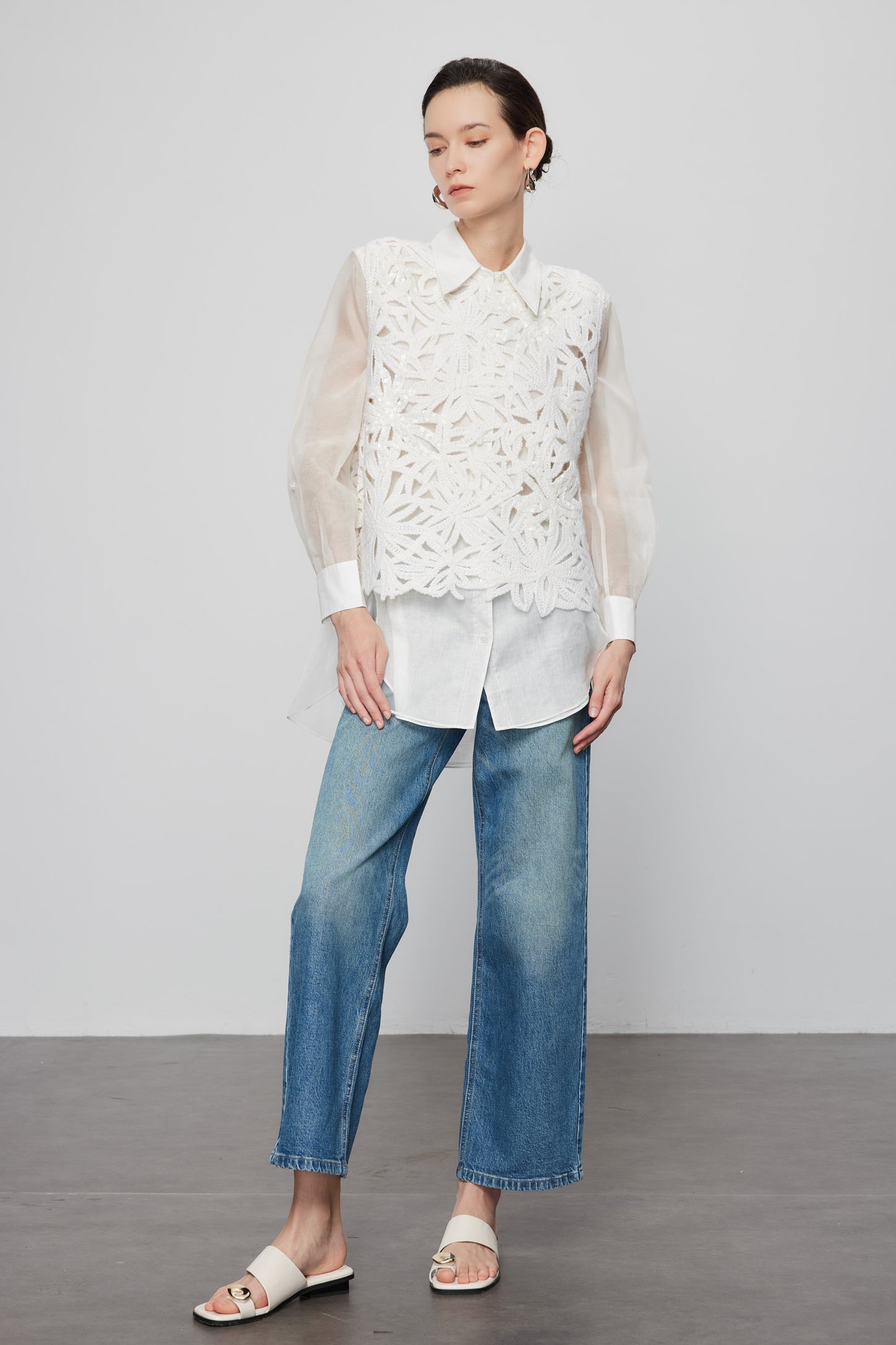 Beaded Crochet  Vest In White
