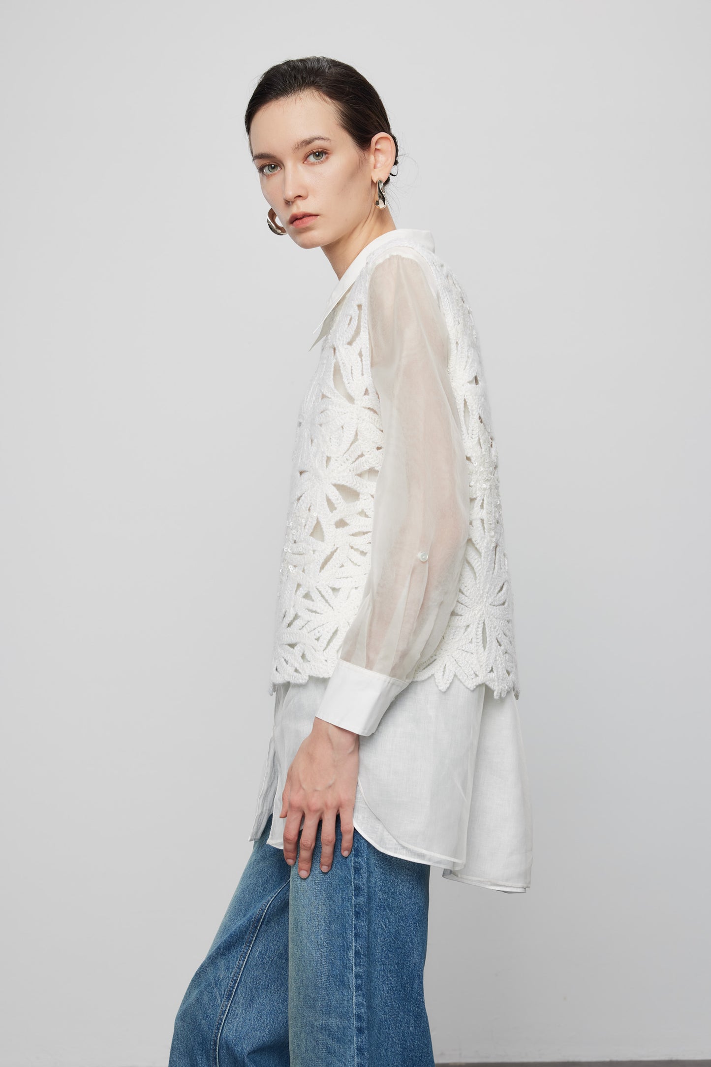Beaded Crochet  Vest In White