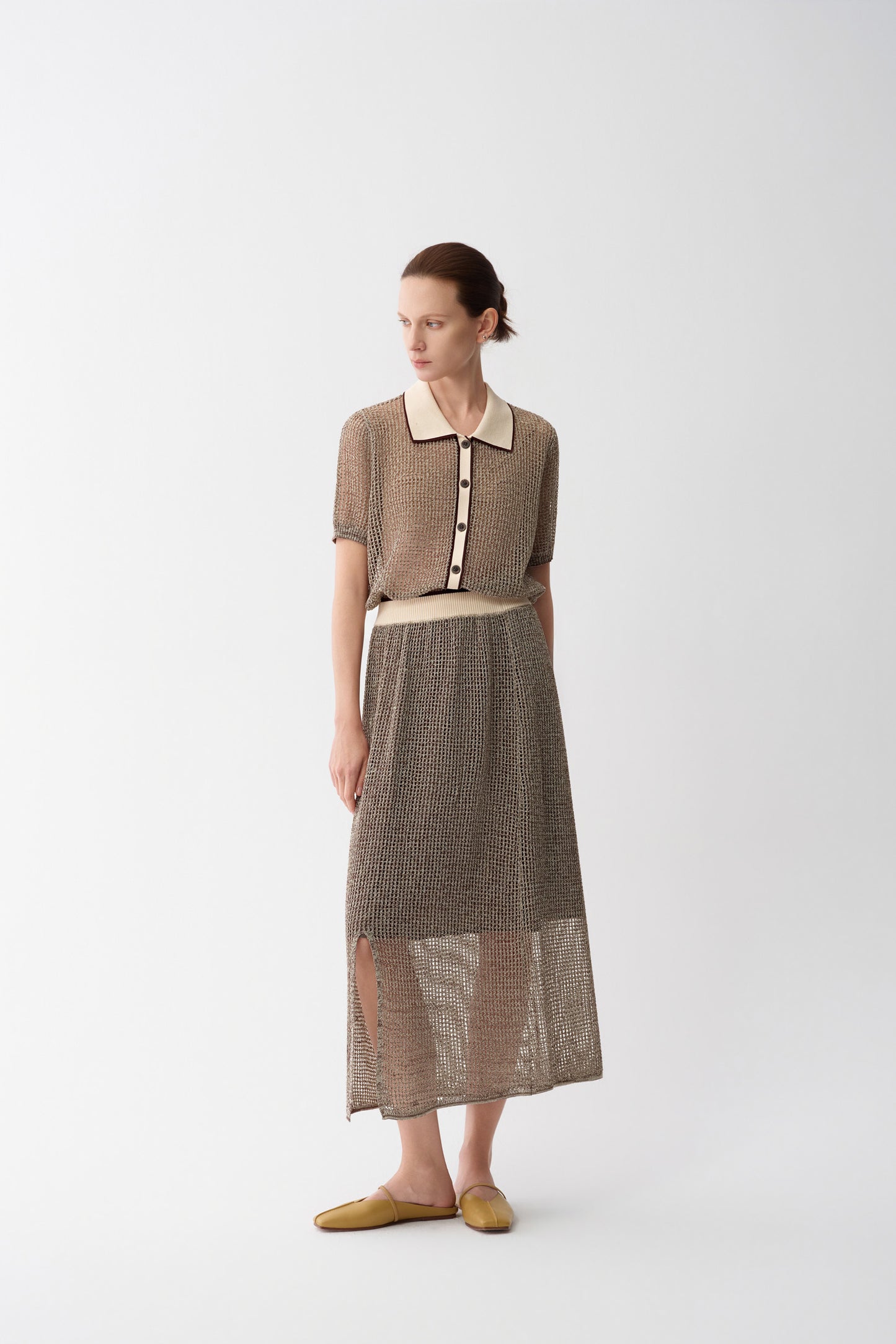 Openwork Linen Flare Skirt