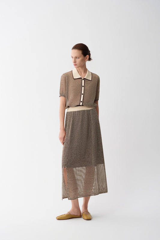 Openwork Linen Flare Skirt