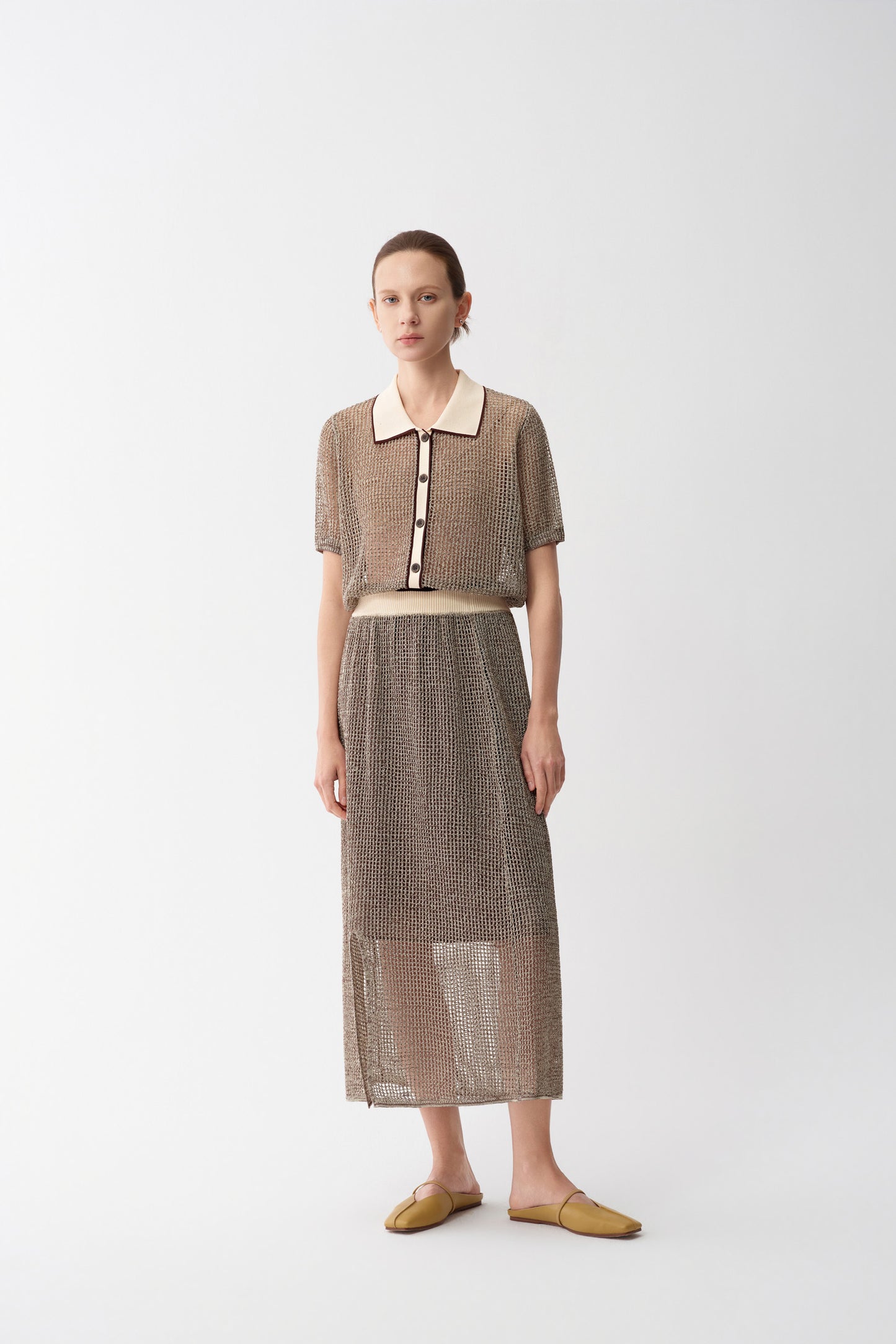 Openwork Linen Flare Skirt