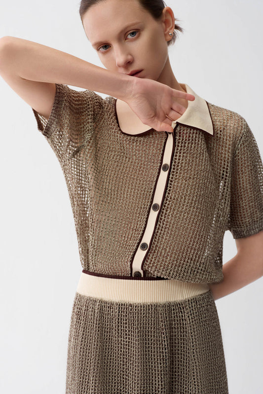 Openwork Linen Polo