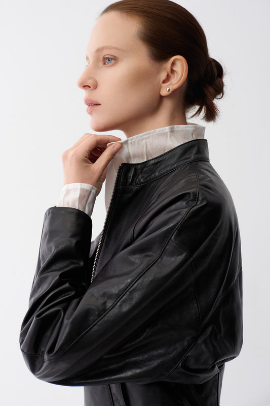Cropped Waxed Leather Jacket