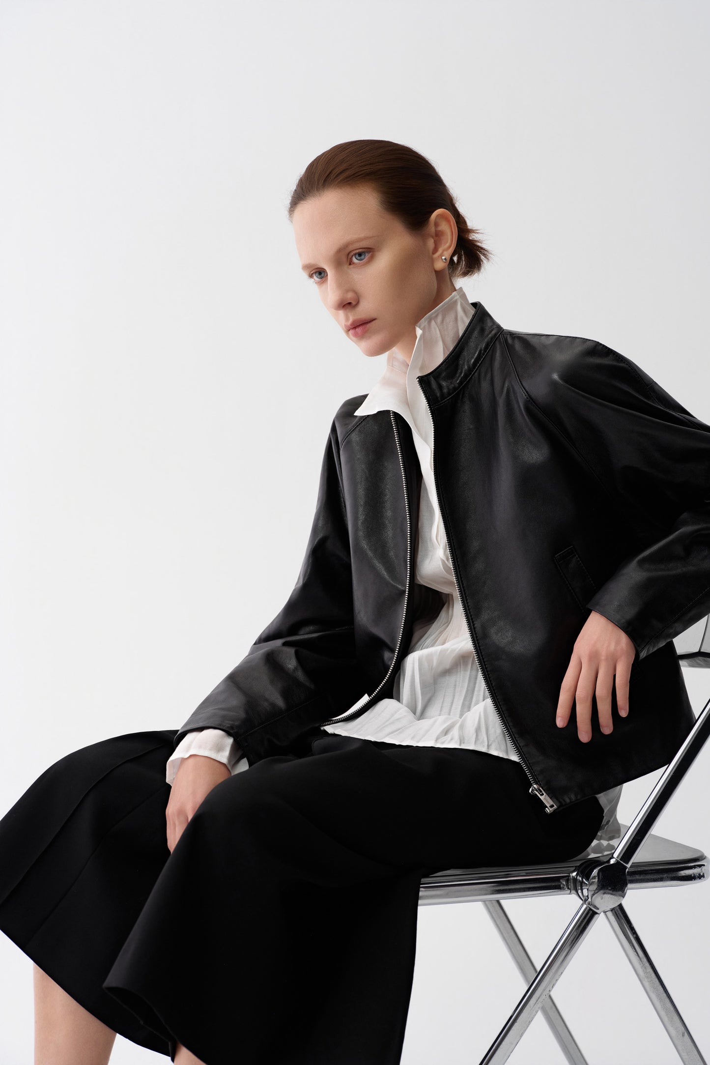 Cropped Waxed Leather Jacket