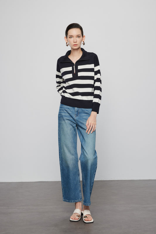 Half Zip Striped Wool Pullover
