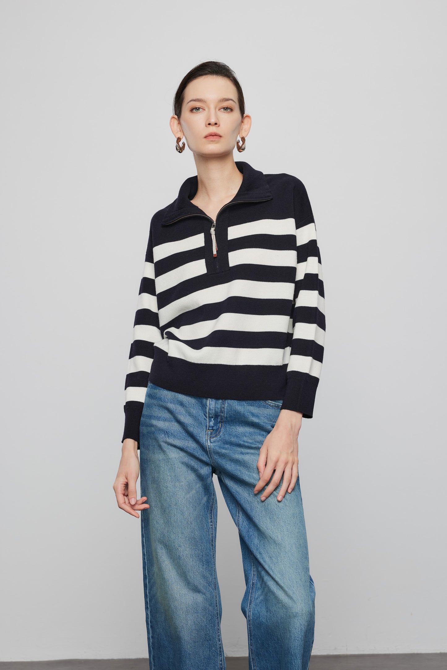Half Zip Striped Wool Pullover
