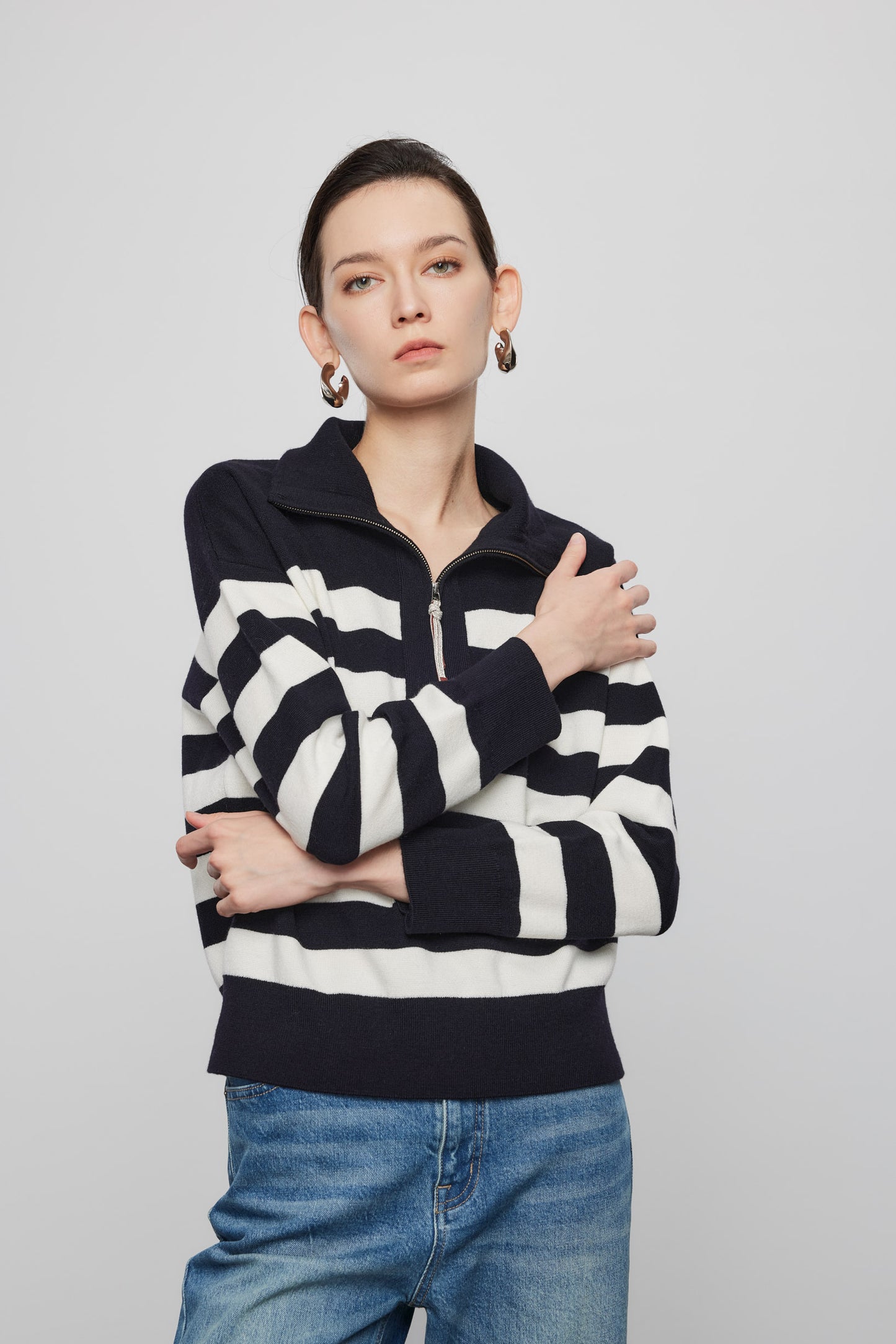 Half Zip Striped Wool Pullover