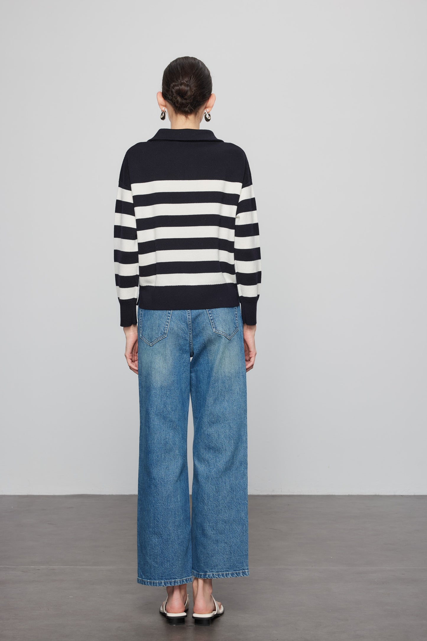 Half Zip Striped Wool Pullover