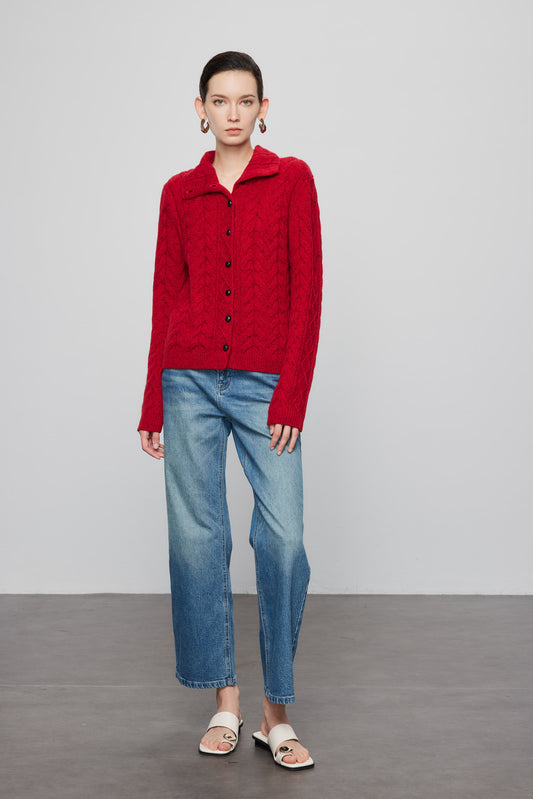 Stand Collar Jacquard Cashmere Cardigan