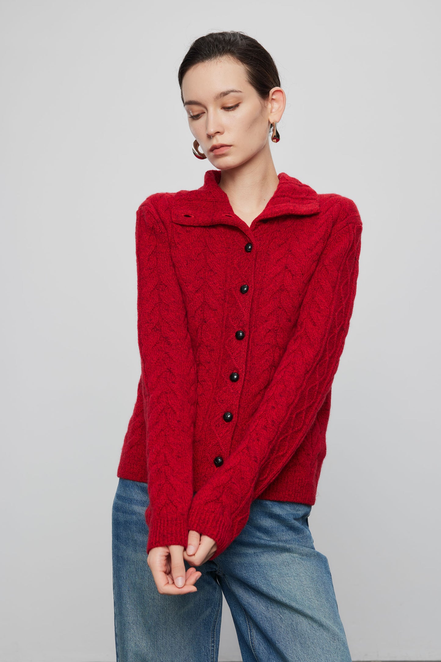 Stand Collar Jacquard Cashmere Cardigan
