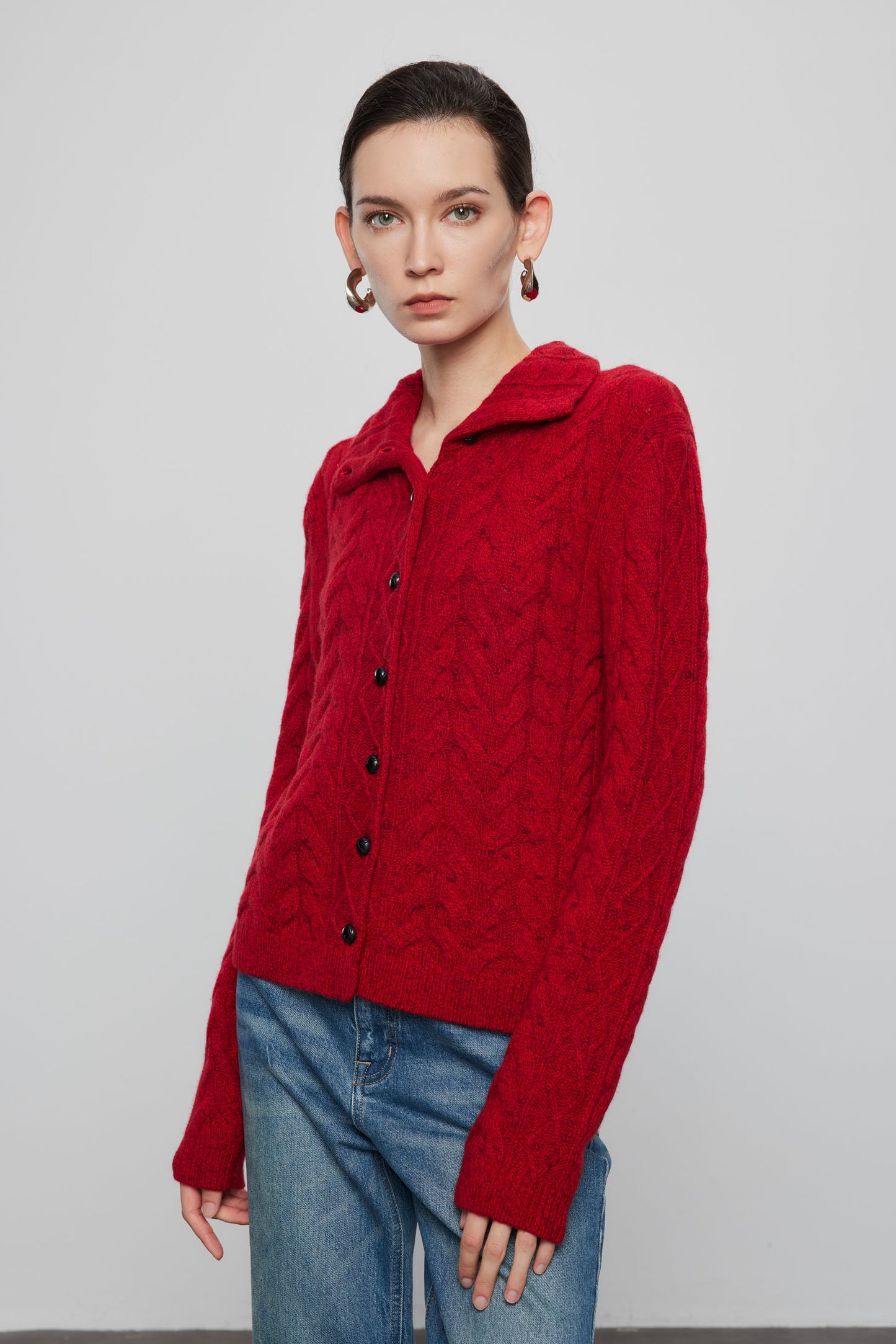Stand Collar Jacquard Cashmere Cardigan