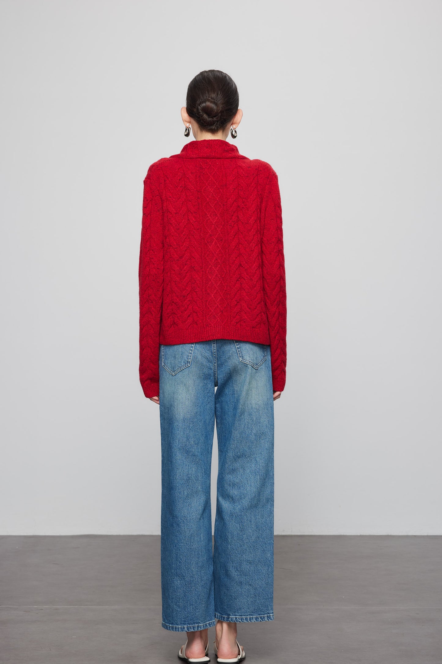 Stand Collar Jacquard Cashmere Cardigan