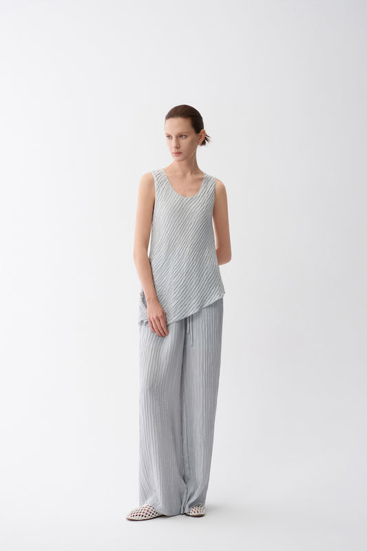 Woodgrain Pleated  Silk Pants